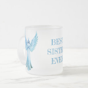 Tasse Givré Meilleure soeur jamais   Ange de Noël bleu
