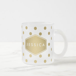 Tasse Givré Monogramme Girly de motif de pois d'or de parties