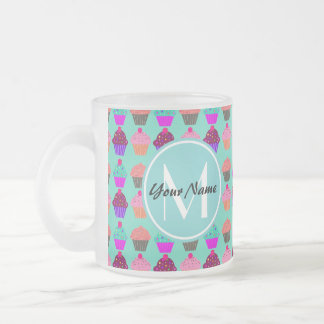 Tasse Givré Monogramme personnalisé Aqua Cupcake