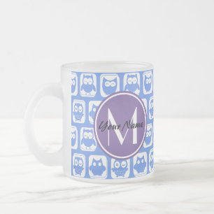 Tasse Givré Monogramme personnalisé Chouettes bleues