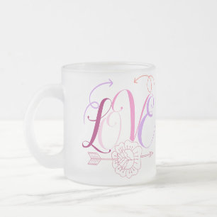 Tasse Givré Mot d'amour & fleurs avec flèche