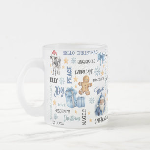 Tasse Givré Motif côte à côte avec vache, Père Noël et nœud bl