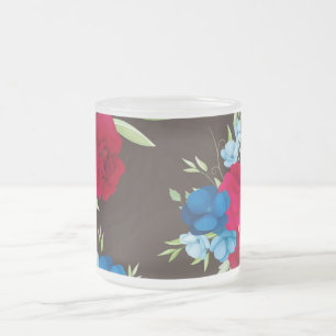 Tasse Givré Motif floral rouge bleu élégant sur fond brun fonc