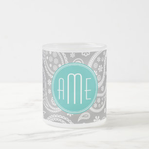 Tasse Givré Motif gris floral chic de Paisley et monogramme