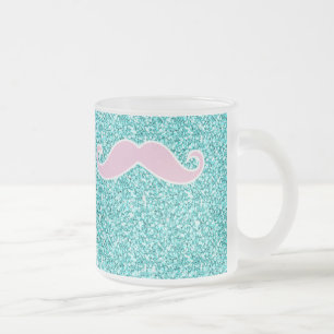 TASSE GIVRÉ MOUSTACHE ROSE GIRLY SUR L'EFFET TURQUOISE DE