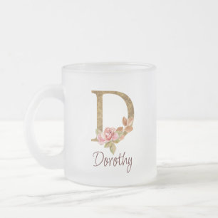 Tasse Givré Nom personnalisé Blush Roses Roses Lettre D en feu