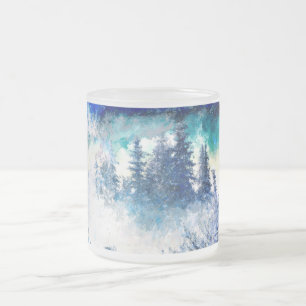 Tasse Givré Peinture aquarelle d'une forêt d'hiver sereine
