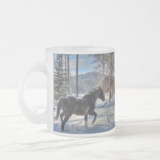 Tasse Givré Percheron noir en hiver neige et forêt (Gauche)