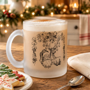 Tasse Givré Père Noël vintage et rennes de Noël