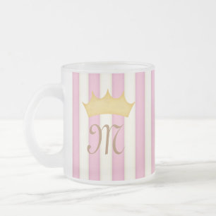 Tasse Givré Pink Victorian Stripes Crowé Monogramme Princesse