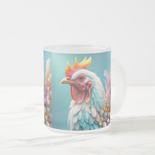 Tasse Givré "Plumes de couleur : le poulet arc-en-ciel" (Devant droit)