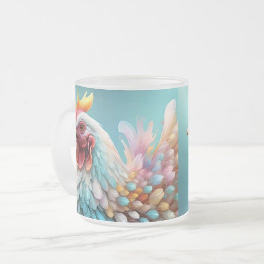 Tasse Givré "Plumes de couleur : le poulet arc-en-ciel" (Devant gauche)