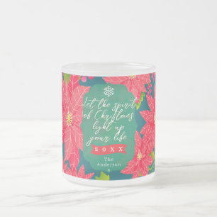 Tasse Givré Poinsettia de Noël vert sarcelle