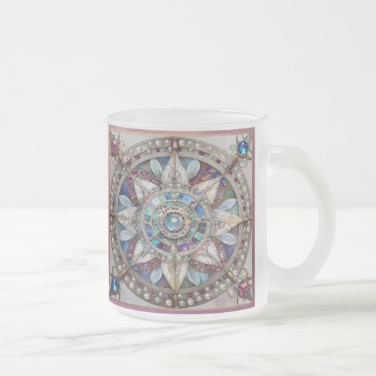 Tasse Givré Saphirs roses et bleus Diamants Perles Mandala (Droit)
