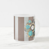 Tasse Givré Steampunk Clock and Turquoise Roses on Striped (Devant droit)