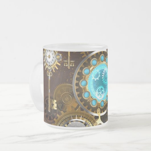 Tasse Givré Steampunk Rusty Background with Turquoise Lenses (Devant gauche)