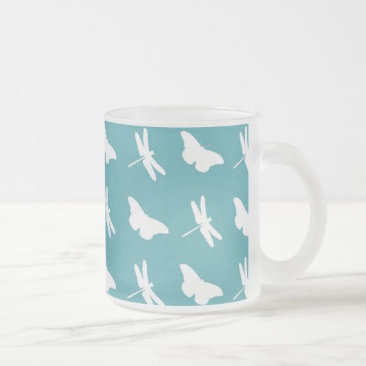 Tasse Givré Teal Butterflies and Dragonflies Pattern (Droit)