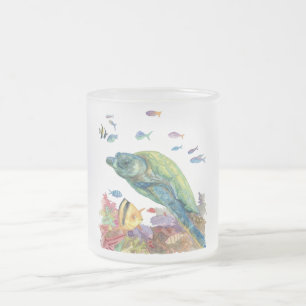 Tasse Givré Tortue et poissons dans la mer