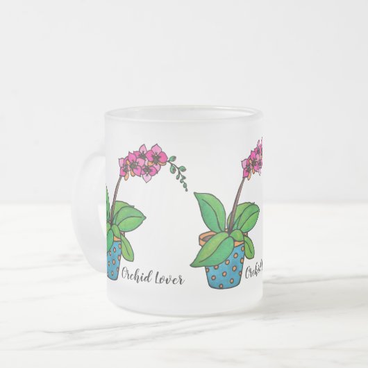 Tasse Givré Usine d'orchidée d'aquarelle dans le beau pot (Devant gauche)