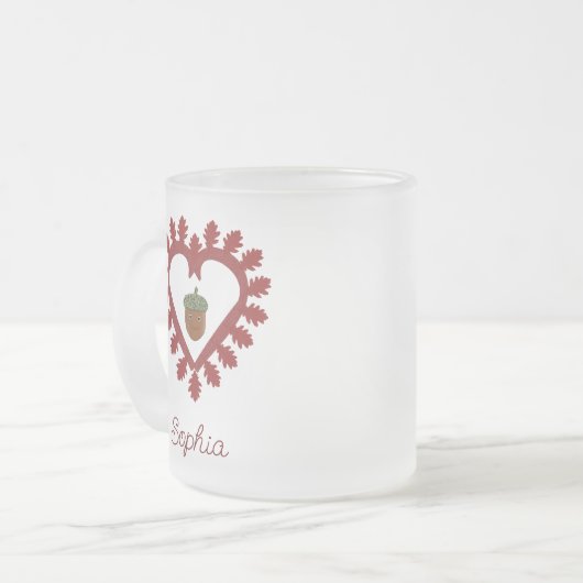 Tasse Givré Valentines Day Love Heart Acorn Nom personnalisé (Devant gauche)