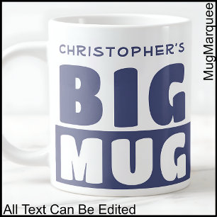 Tasse grande bleue bicolore avec texte de nom pers
