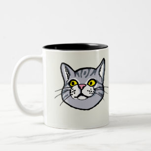 Tasse grise de dessin de chat tigré