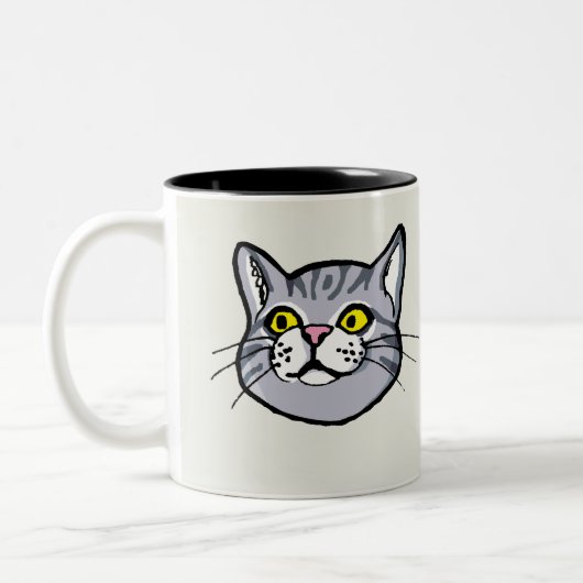 Tasse grise de dessin de chat tigré (Gauche)