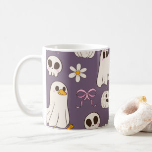 Tasse Halloween Canard Fantôme et Rubans Roses Coq