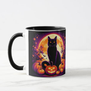 Tasse Halloween Chat Noir Personnalisé avec Pleine