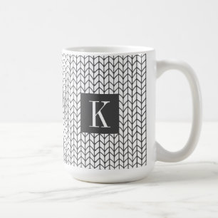 Tasse haute blanche en tricot à ligne noire + init