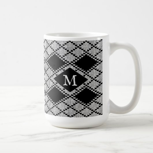Tasse haute en tricot ARGYLE NOIR + Initiale (Droite)