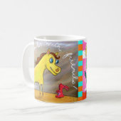 Tasse heureuse de poney de poney rose de jaune (Devant gauche)