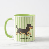 Tasse Illustration Dachshund Rayure Verte (Gauche)