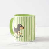 Tasse Illustration Dachshund Rayure Verte (Devant gauche)
