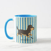 Tasse Illustration Dackel à Rayure Bleue (Gauche)