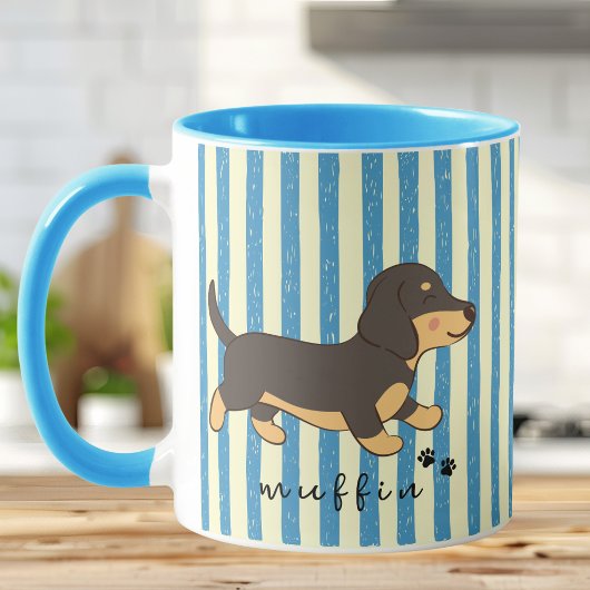 Tasse Illustration Dackel à Rayure Bleue
