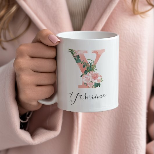 Tasse initiale à aquarelle florale - Y