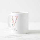Tasse initiale à l'aquarelle florale - V (Devant gauche)