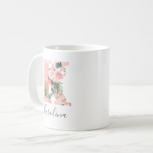 Tasse initiale aquarelle florale - K (Devant gauche)
