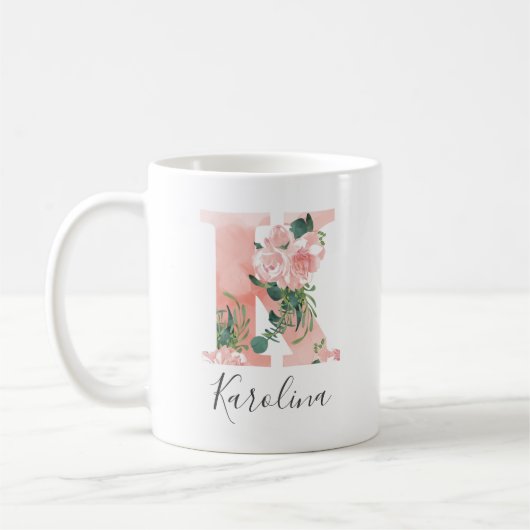 Tasse initiale aquarelle florale - K (Gauche)