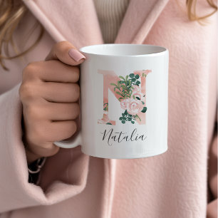 Tasse initiale aquarelle florale - N