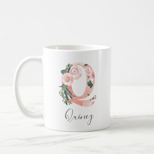 Tasse initiale aquarelle florale - Q (Gauche)
