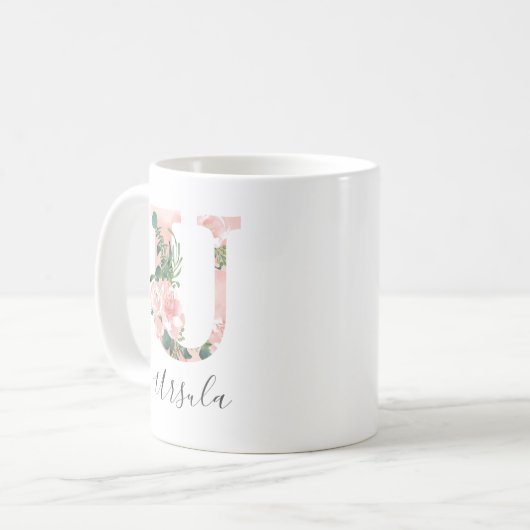 Tasse initiale aquarelle florale - U (Devant gauche)