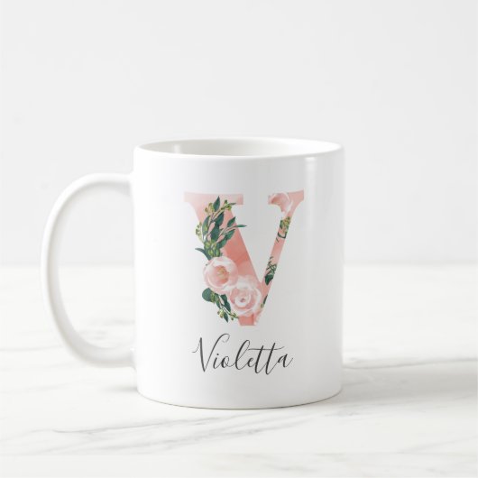 Tasse initiale aquarelle florale - V (Gauche)