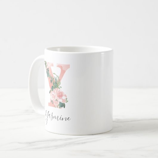 Tasse initiale aquarelle florale - Y (Devant gauche)
