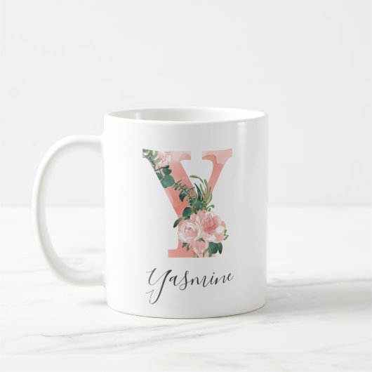 Tasse initiale aquarelle florale - Y (Gauche)