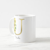 Tasse initiale de tournesol floral or monogrammé U (Devant gauche)