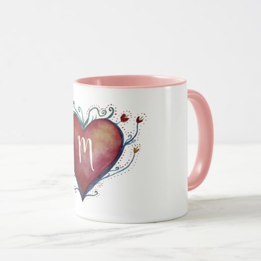 Tasse initiale faite sur commande de coeur rouge (Devant droit)