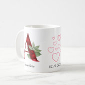 Tasse initiale florale à cœur rouge élégant Lettre (Devant gauche)