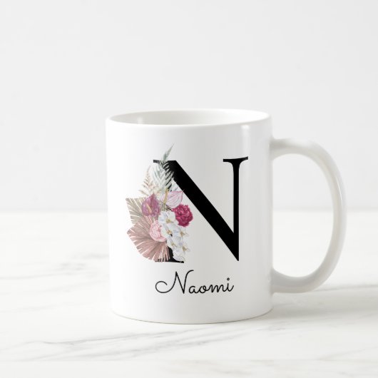 Tasse initiale florale boho rose personnalisée N (Droite)